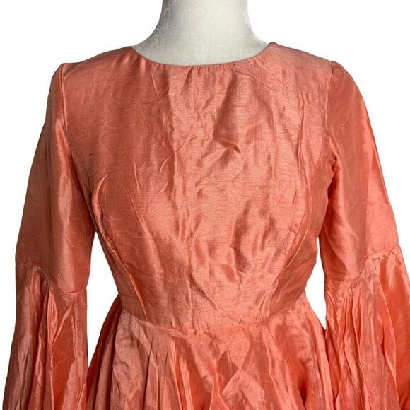 Vintage Handmade Shantung Mini Dress S Pink Bell Sleeve Fairy Princess Barbie - Picture 2 of 7